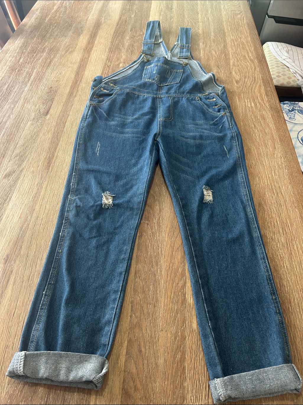 Relaxed Fit Womens Denim Overalls In Dark Blue